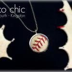 Sterling silver necklace adorned with a piece from game used Red Sox baseball.